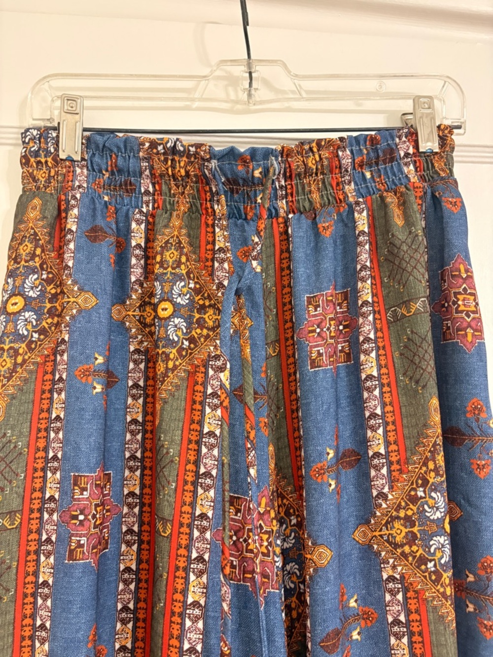 Three Bird Nest Blue Smocked Waist Maxi Skirt with Rust & Brown Print - Picture 3 of 6